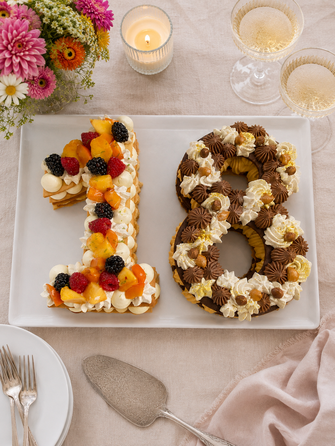Number cake 18 ans, fruits frais et chocolat