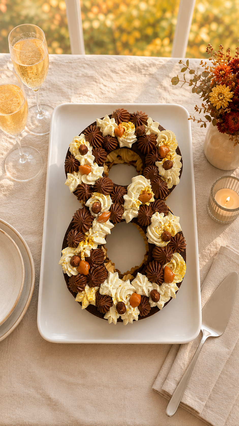 Number cake chocolat praliné, ambiance automnale