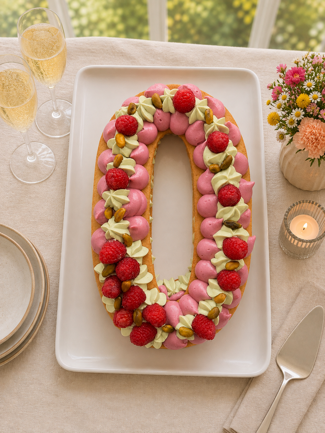 Number cake framboise pistache, ambiance estivale