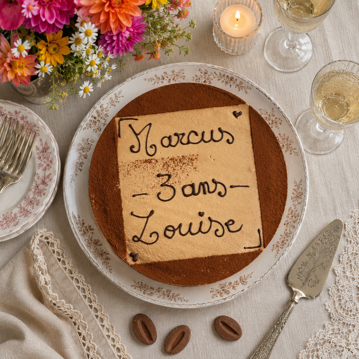 Entremets trois chocolats avec message